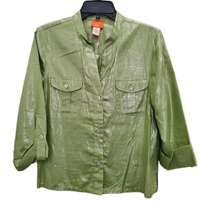 Hearts of Palm Women's Metallic Lime Button Up Shacket Resort Vacation Size 12